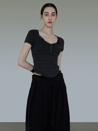 Lace Stitching Short-sleeved Sweater