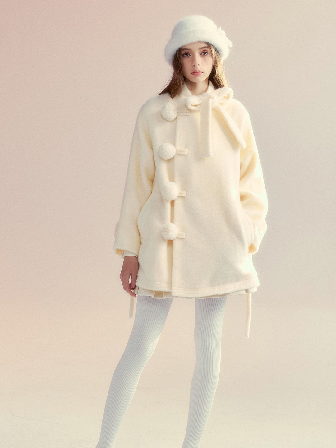 Retro Bow Ball Button Cape Coat