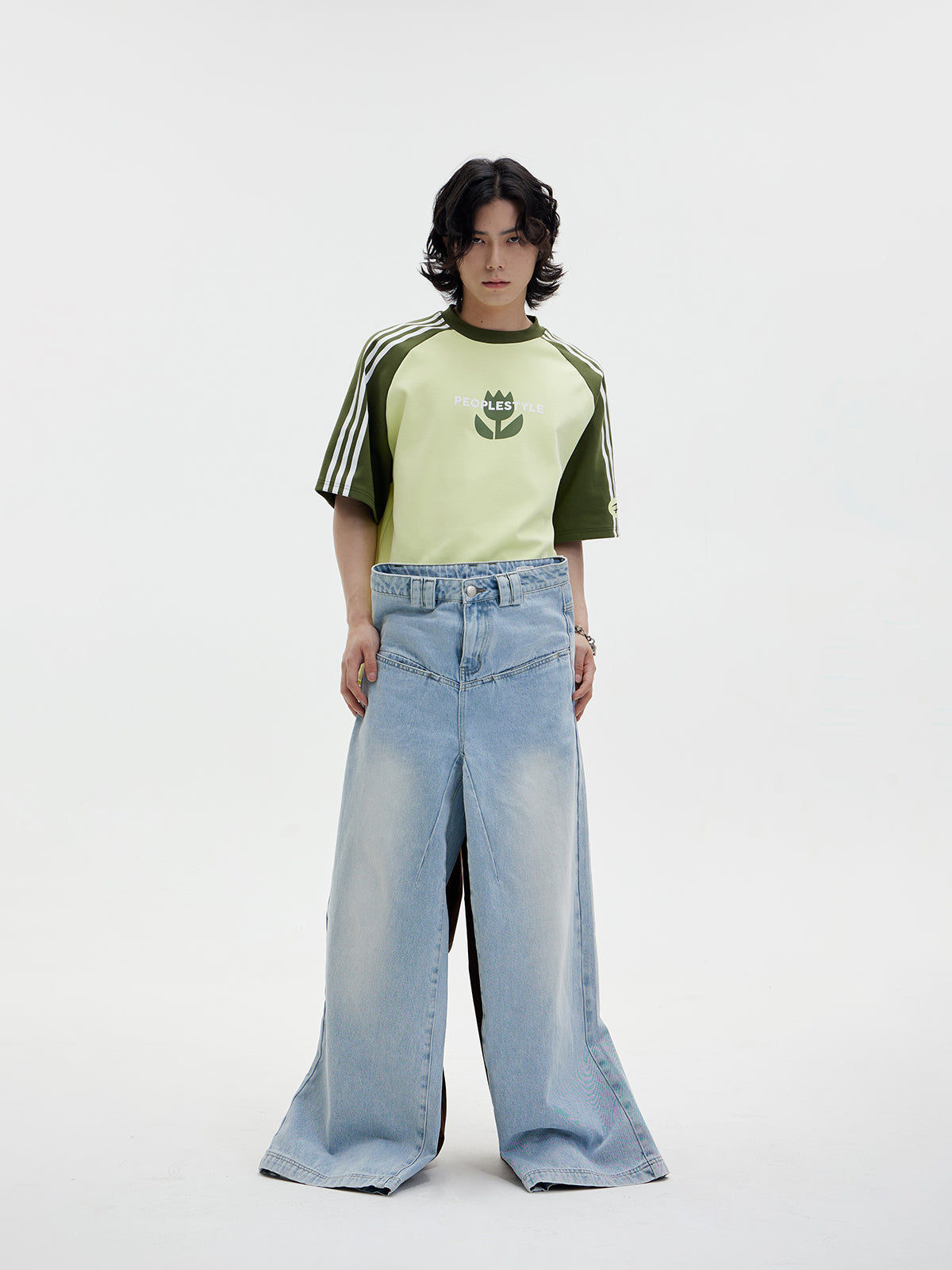 Unisex Faded Wide-Leg Simple Denim Pants