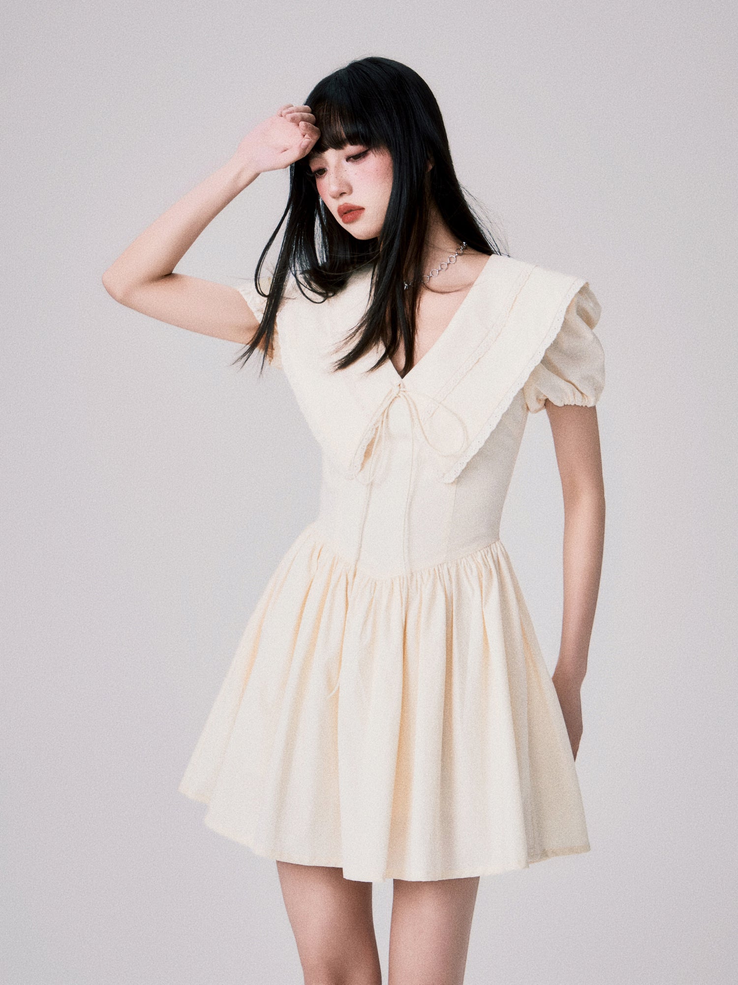 Babydoll Collar Puff Sleeve Short One-piece