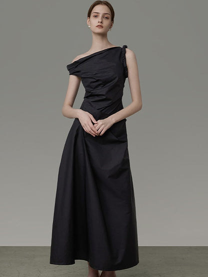 Asymmetry One-Shoulder Drape Long Dress