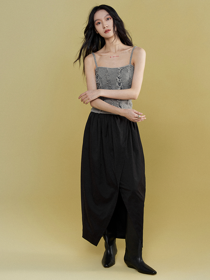 Curved Front Slit Irregular Skirt