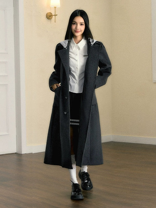 Removable Hat Woolen Coat