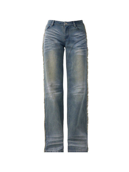 Distressed Washed Straight-leg Low-rise Jeans