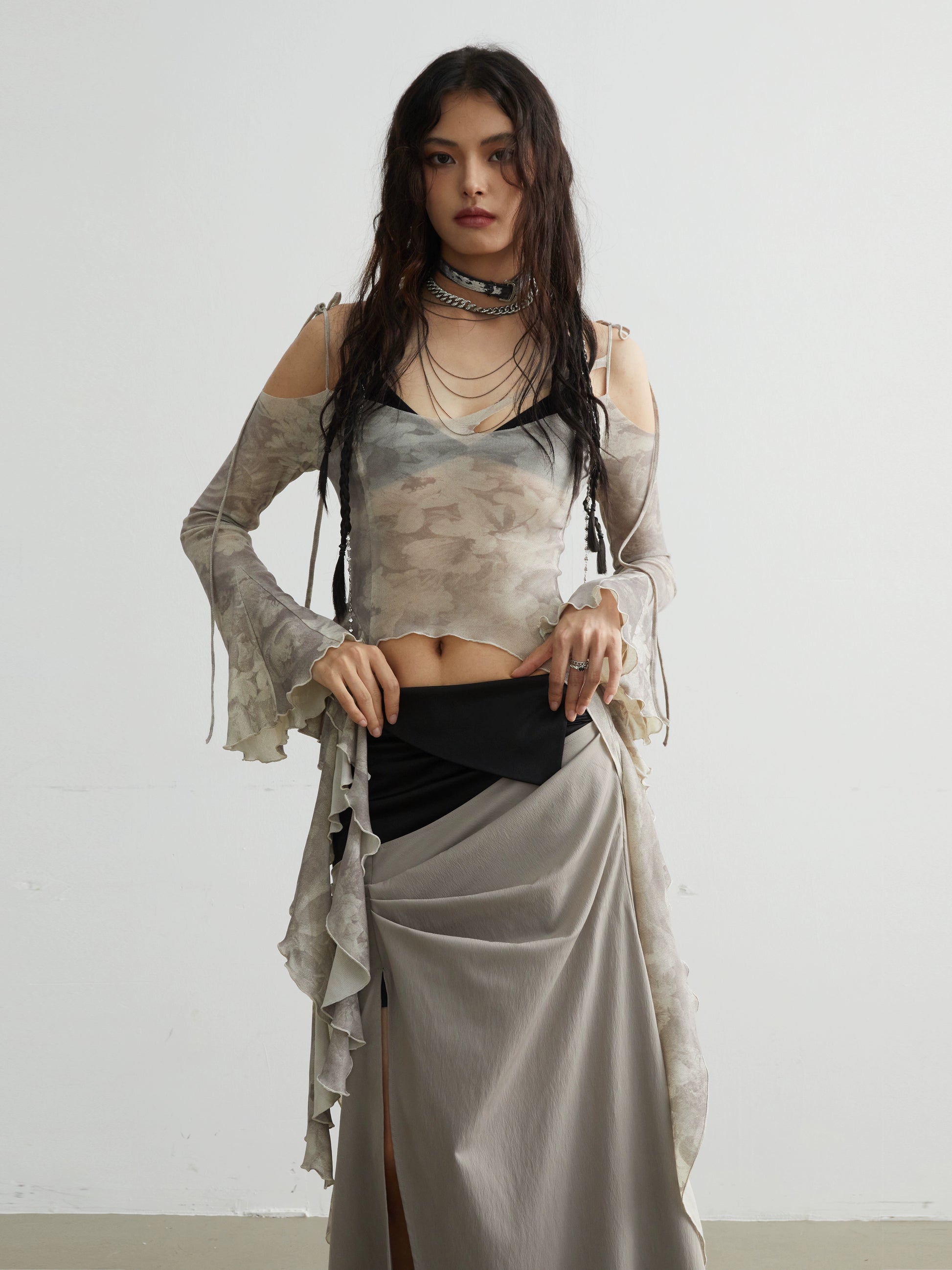 Fake Two-piece Diagonal Split Contrasting Skirt – ARCANA ARCHIVE