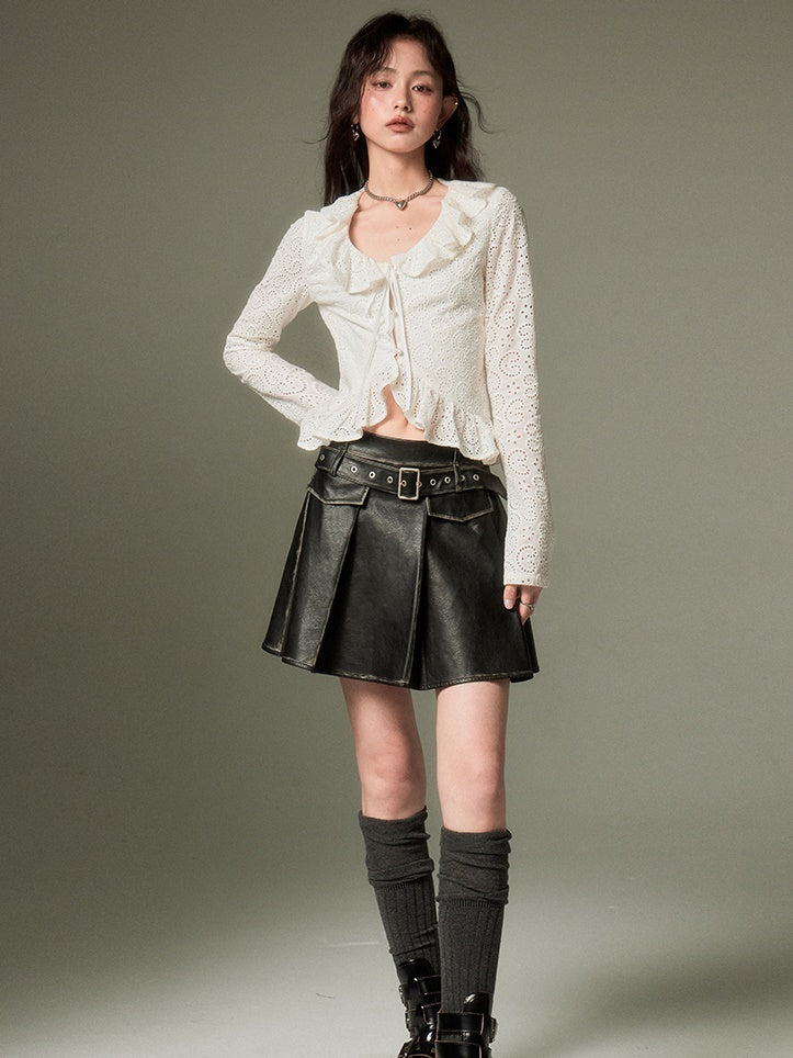 Hollow Frill Collar Lace Top