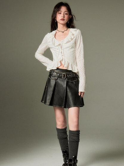 Hollow Frill Collar Lace Top