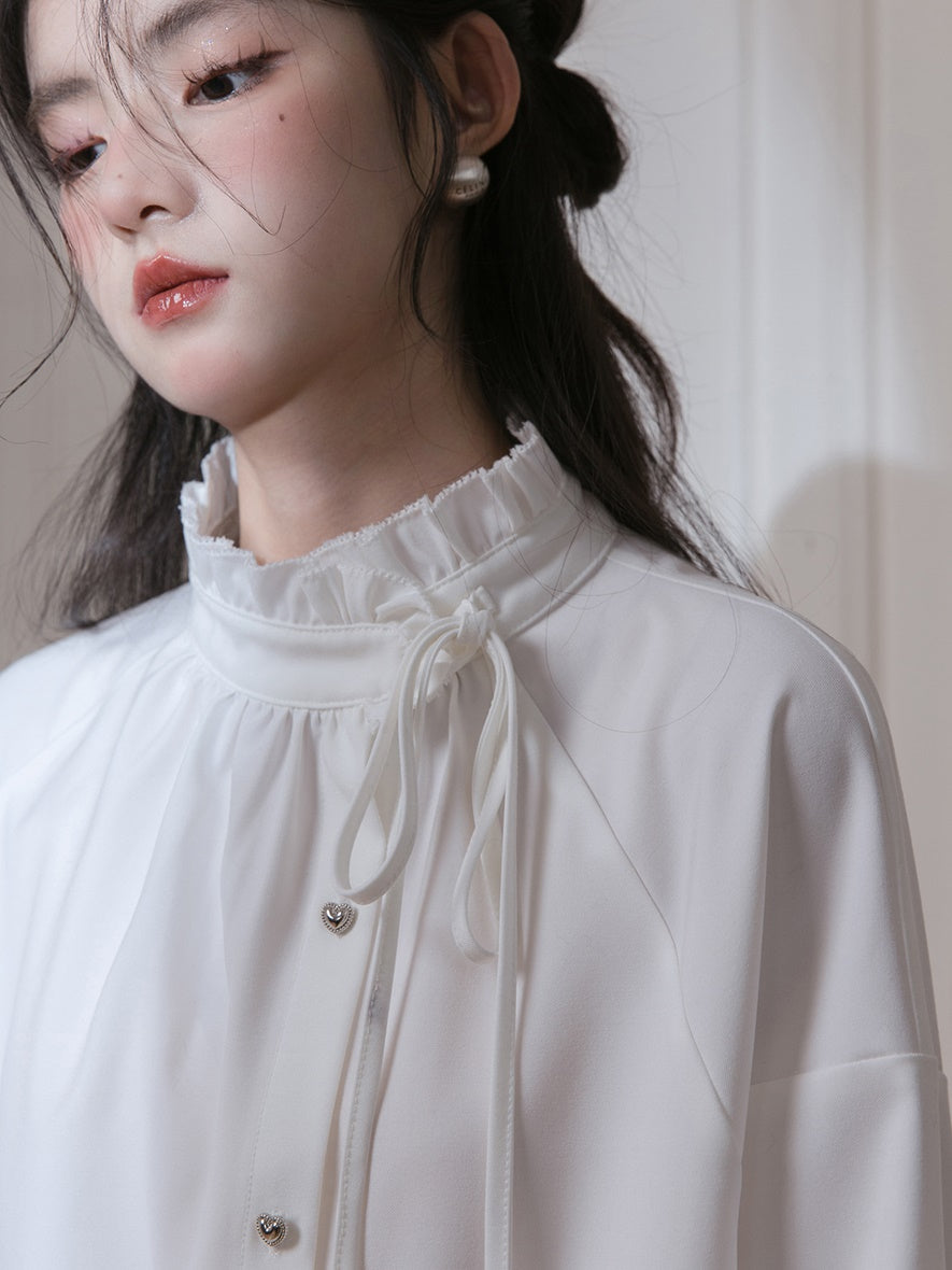 Ruffled Stand Collar Shirt