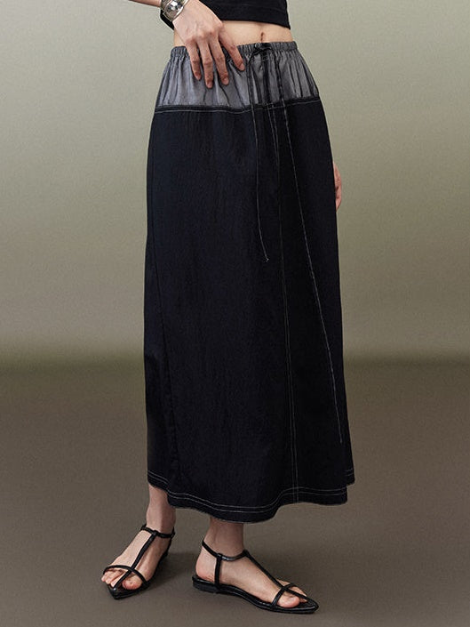 Contrast Color Mid Length Straight Skirt