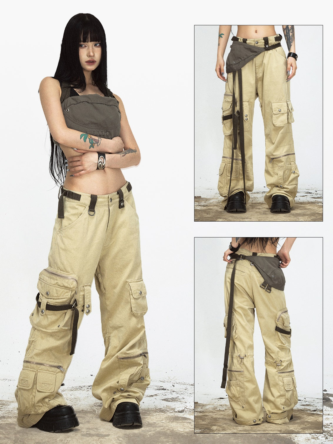 Detachable Shoulder Bag Straight Loose Cargo Pants