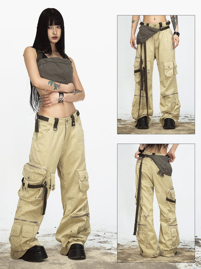 Detachable Shoulder Bag Straight Loose Cargo Pants