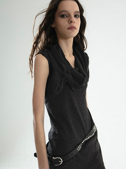 Hooded Swing Collar Knitted Sleeveless Top