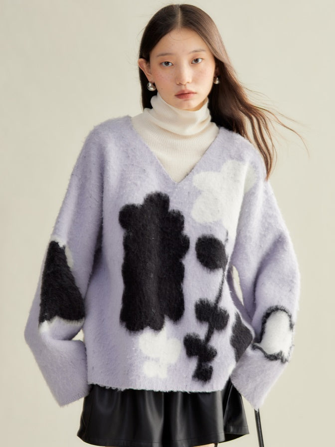 Malen Blumen fauler Pullover-Pullover mit V -au-Pullover