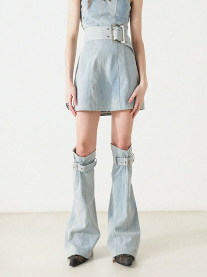 Robe de haut nue en denim mince avec couvercles de pied