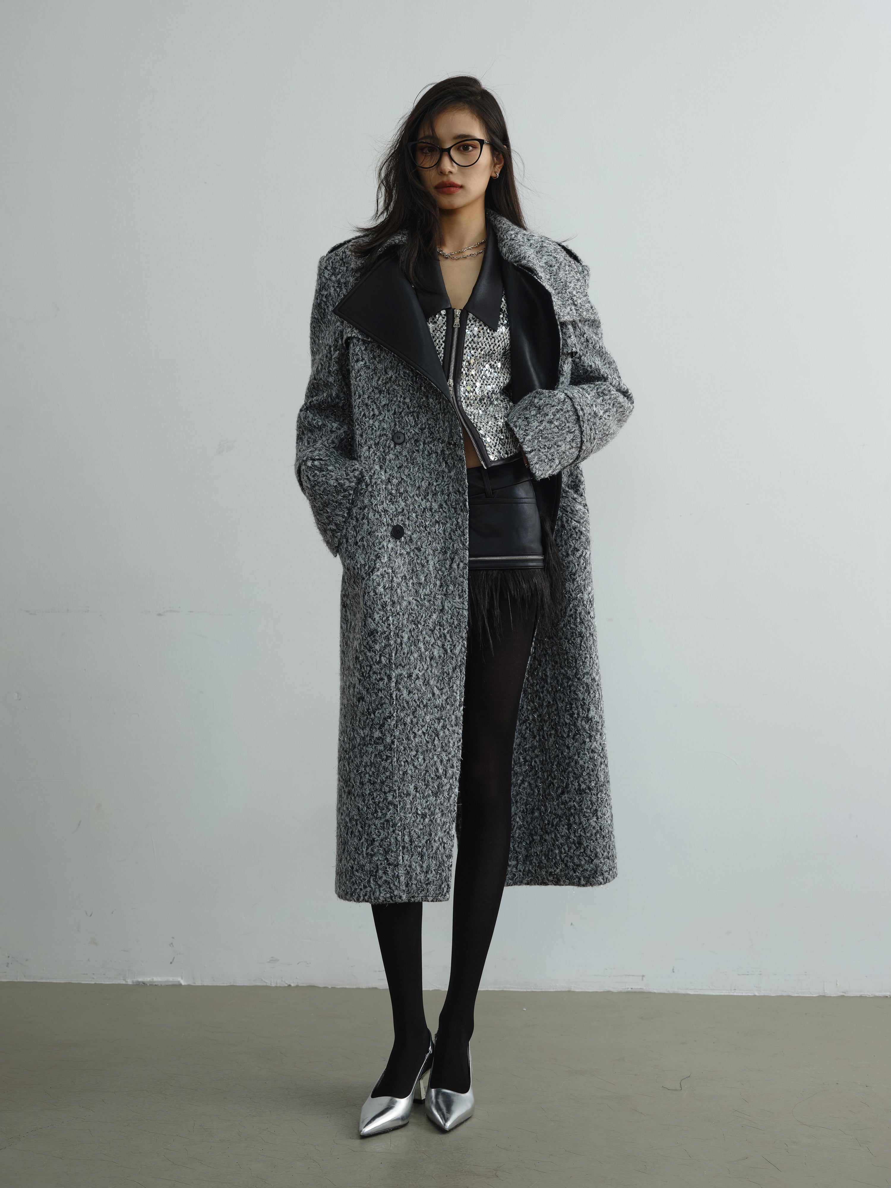 Retro Urban Style Leather Stitch Long Coat