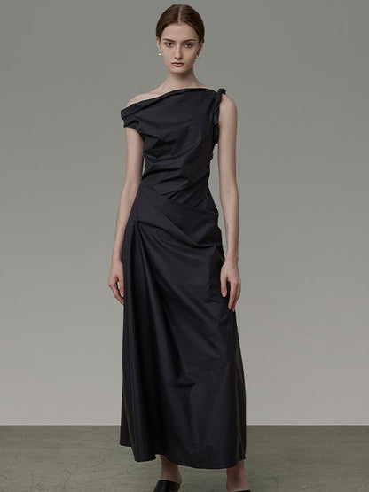 Asymmetry One-Shoulder Drape Long Dress