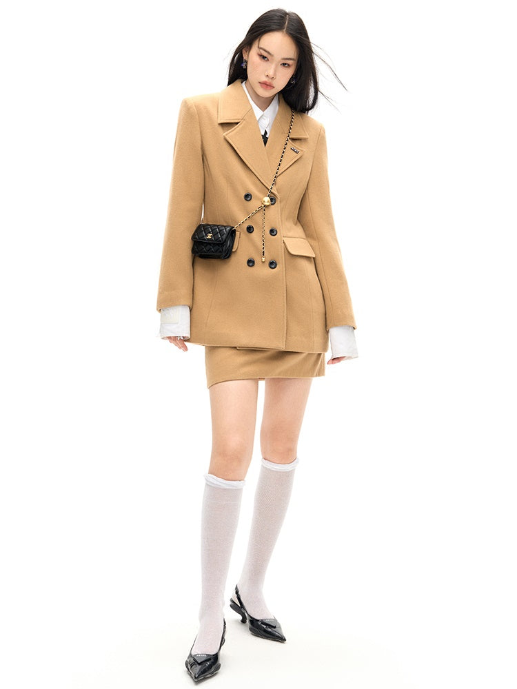 Double Button Wool Coat ＆ Mini Skirt