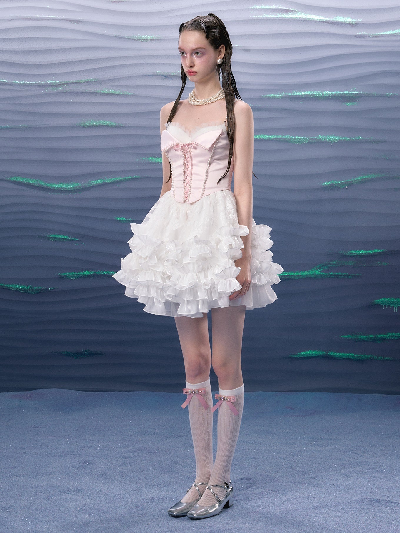 Organza Puffy Suspender Dress &amp; Pearl Corset