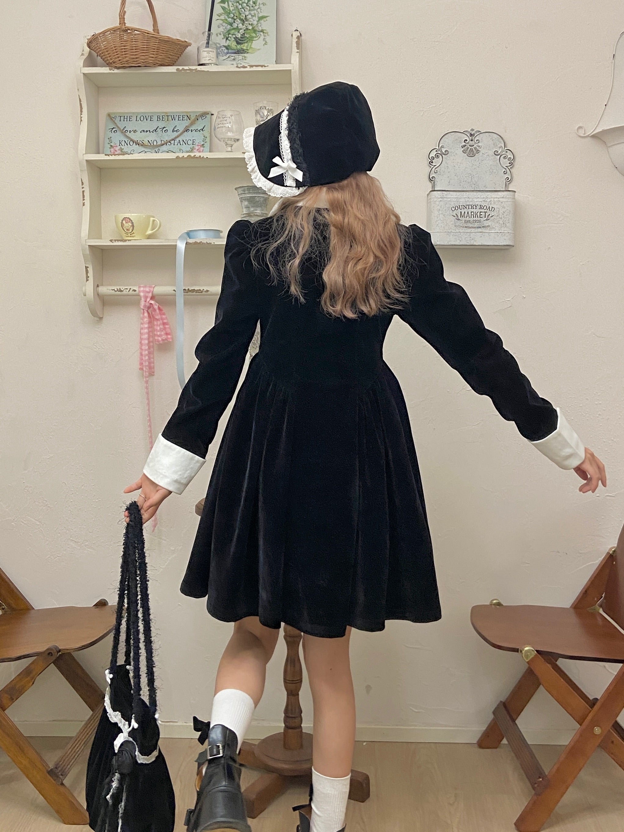 Velvet Puff Sleeves Doll Dress