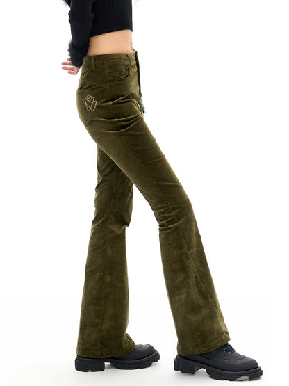 High-waist Slim Corduroy Bootleg Pants