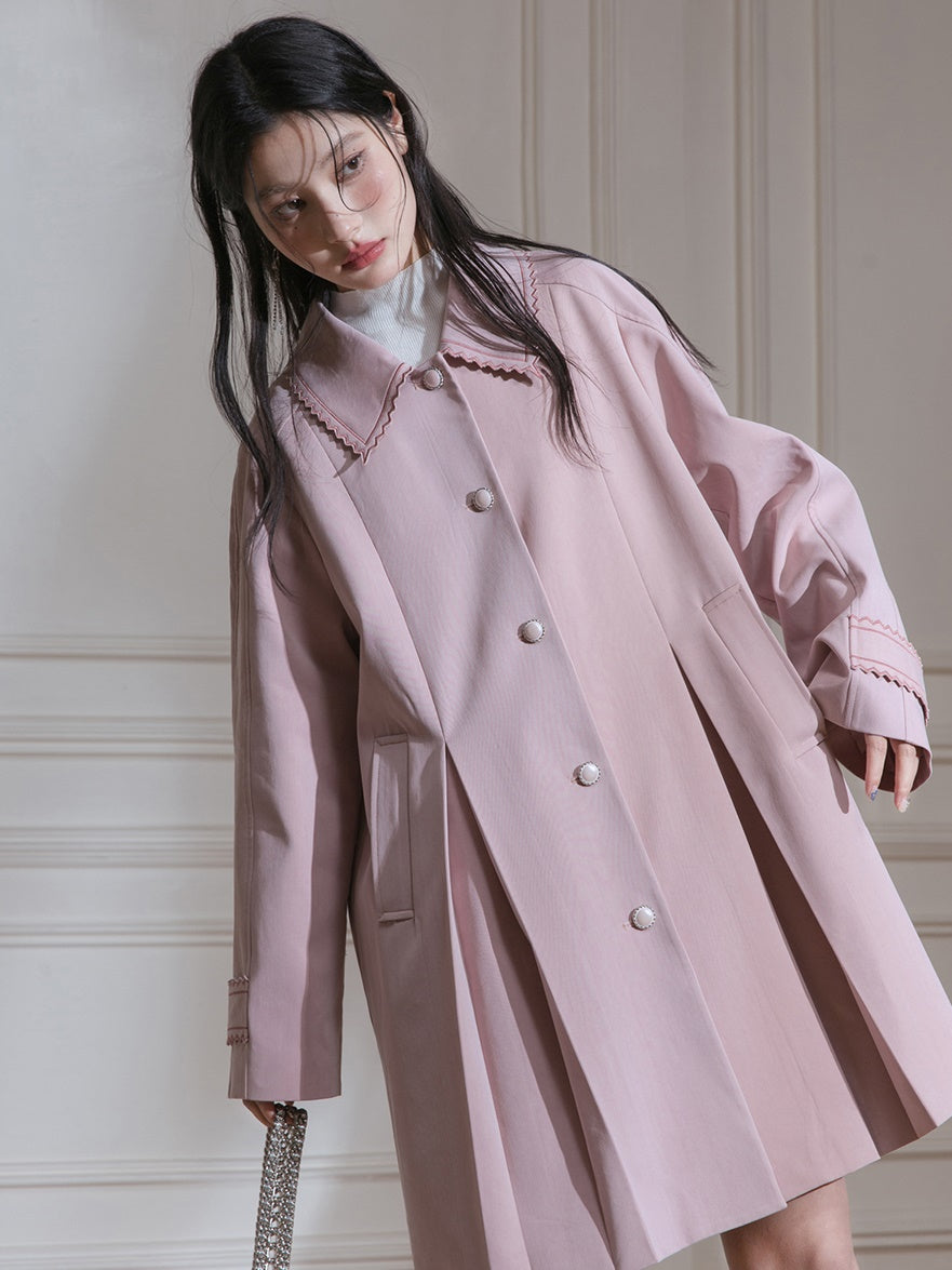 Contrasting Line Pleated A-shaped Coat