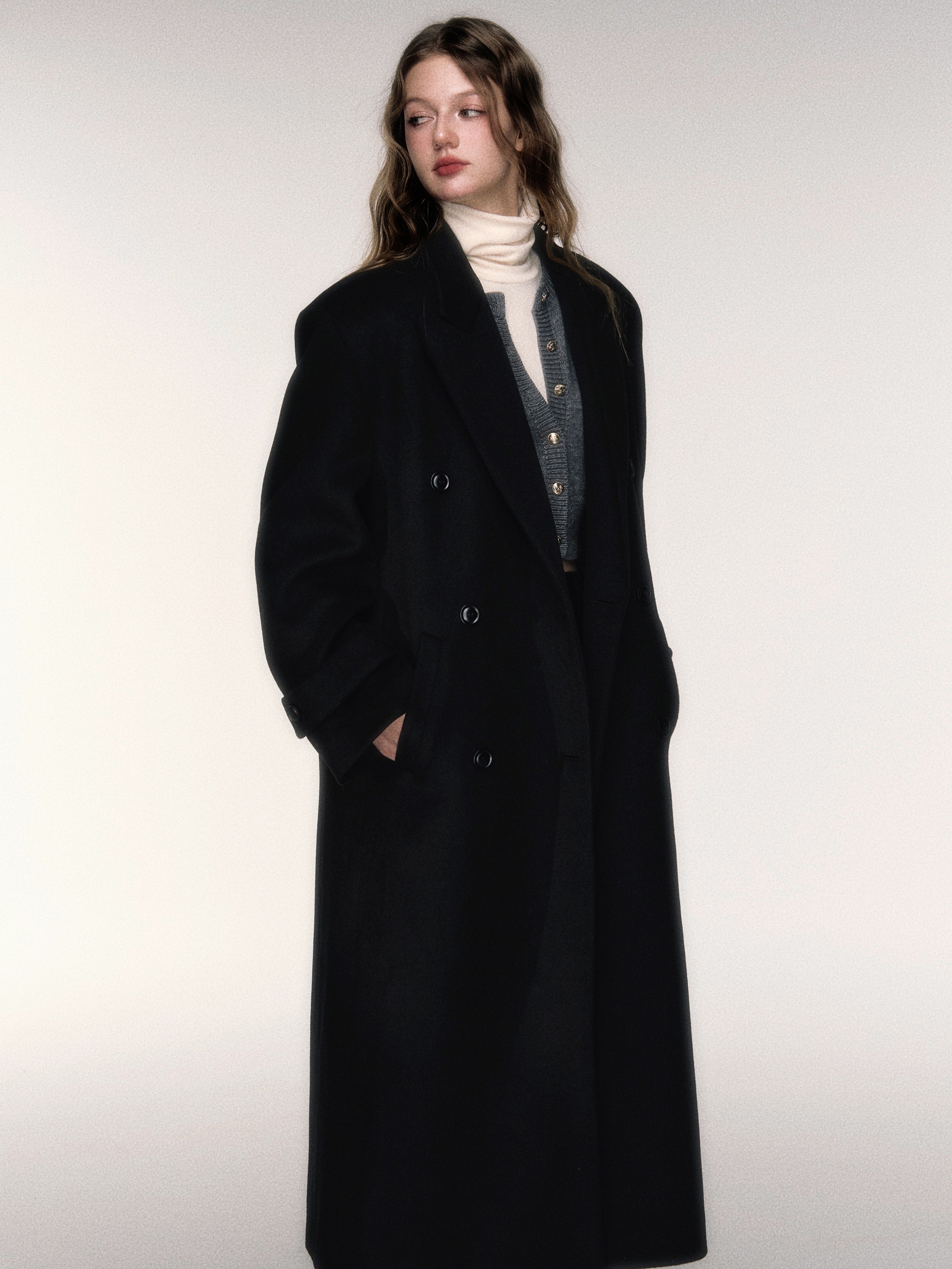 Detachable Navy Collar Double-breasted Coat