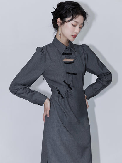 Chinese Style Hollow Mid-length Dress