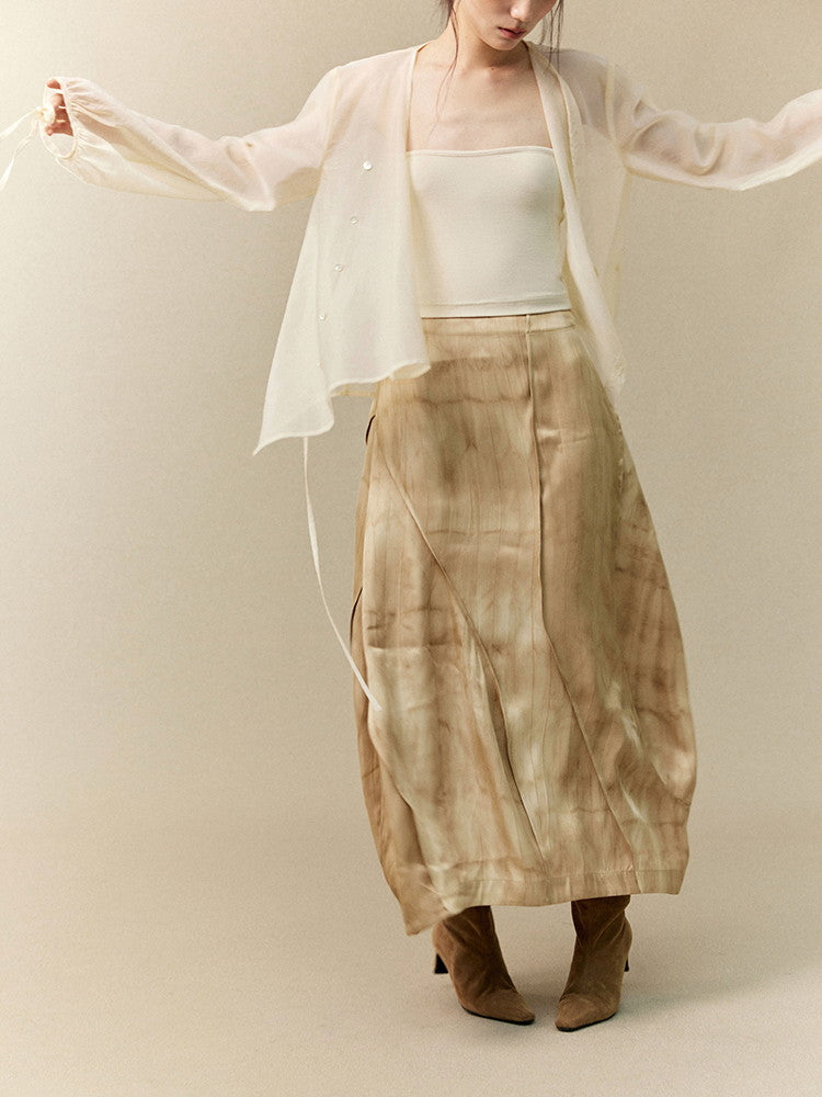 See-Through Balloon-Sleeve Asymmetry Wrap Nichi Classy Blouse