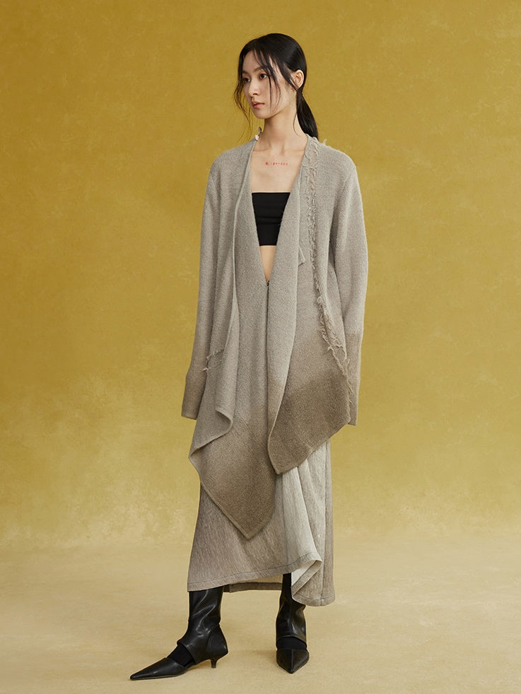 Asymmetric Placket Knitted Robe Cardigan