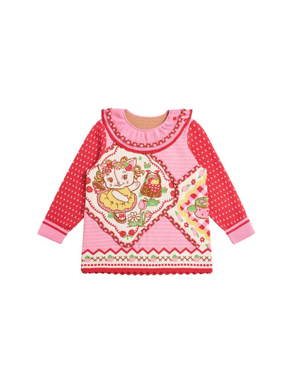 Large Lapel Cat Strawberry Jacquard Pullover Sweater