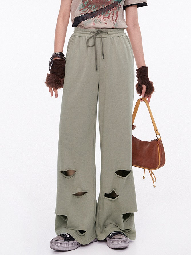 Hole Casual Straight Loose Sweat Pants