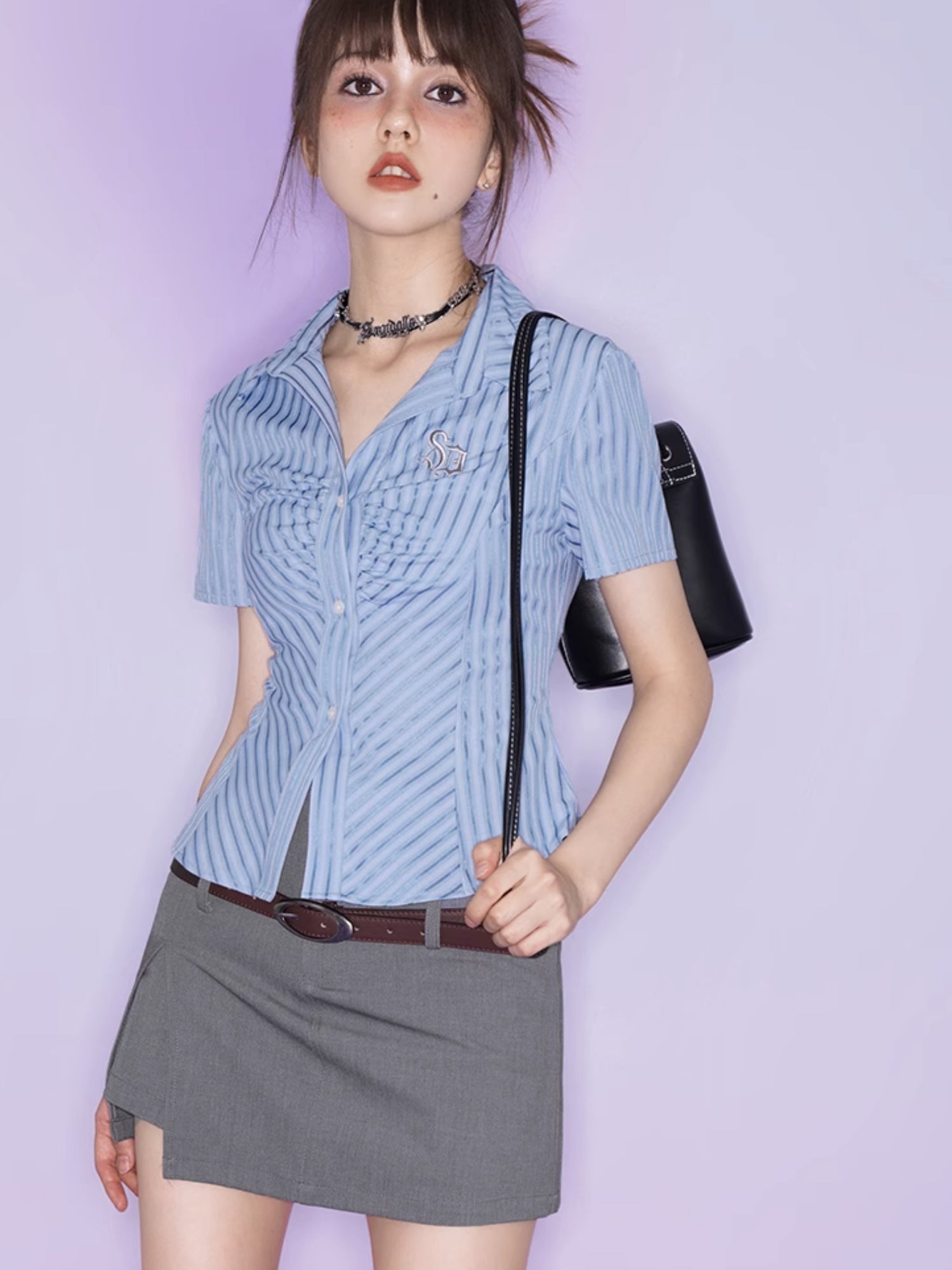 Striped Waist Slim Shirt