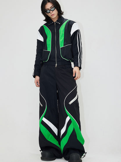 Contrast Color Casual Sports Jacket &amp; Pants