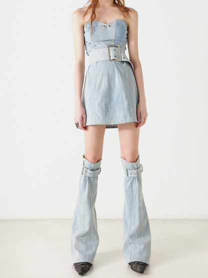 Slim Denim Bare Top Dress With Foot Covers