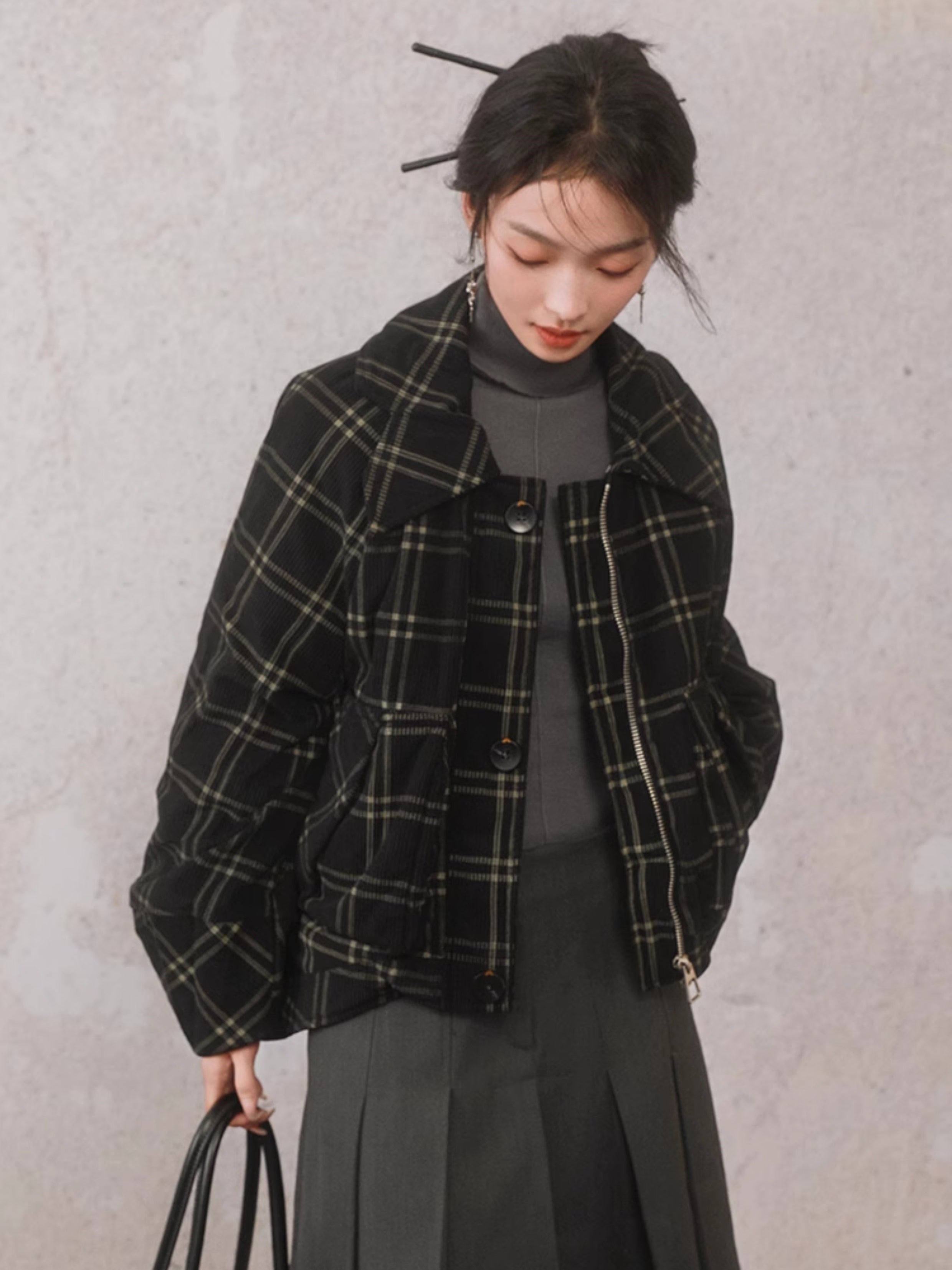 Furlar abnehmbares Design Plaid Cord Down Jacke