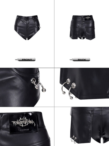 Hanging Ring Rock Leather Hot Pants