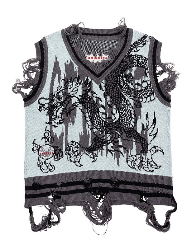 Dragon Pattern Knitted Vest