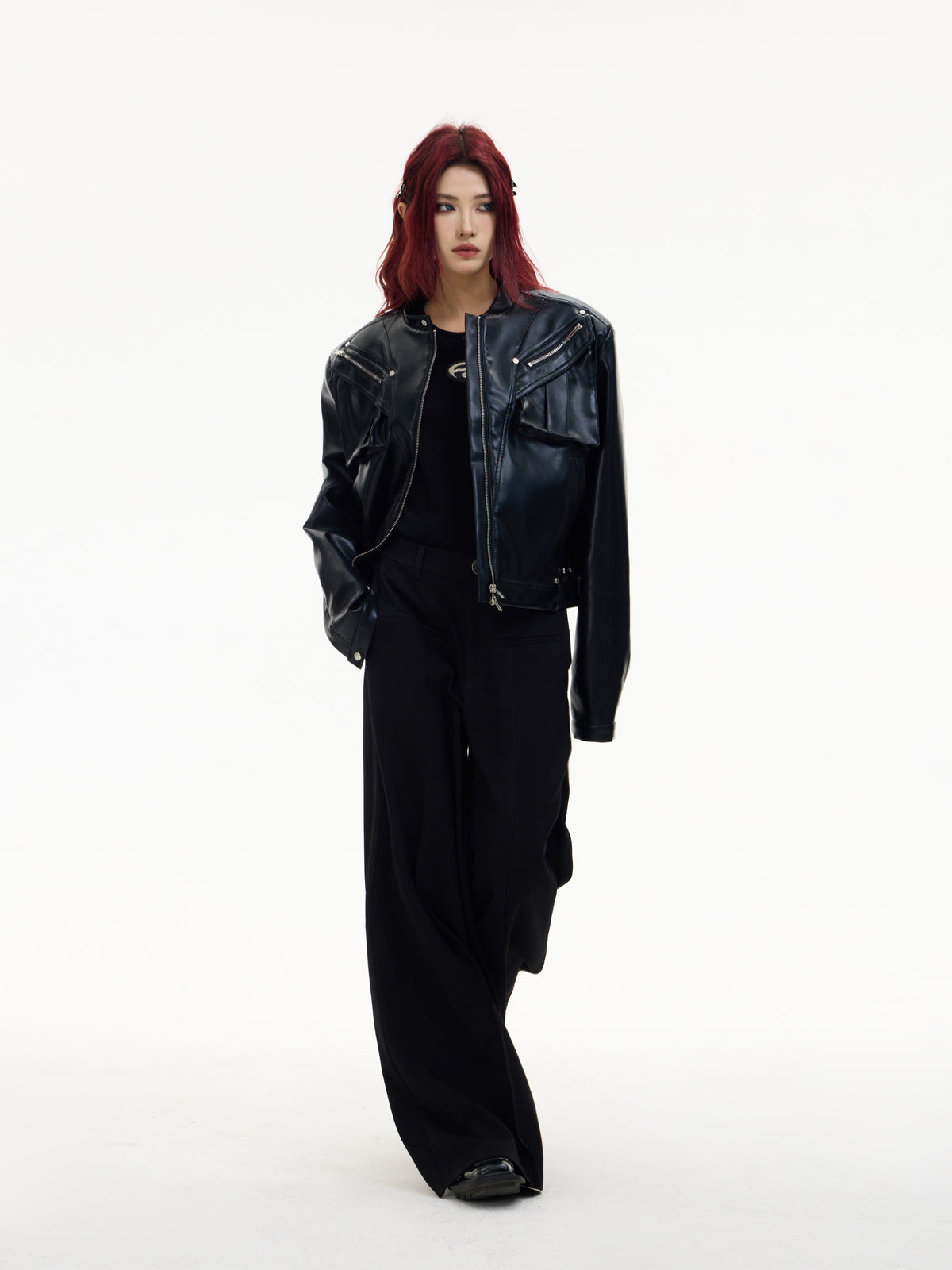 Front Pocket Draped Loose Straight Pants