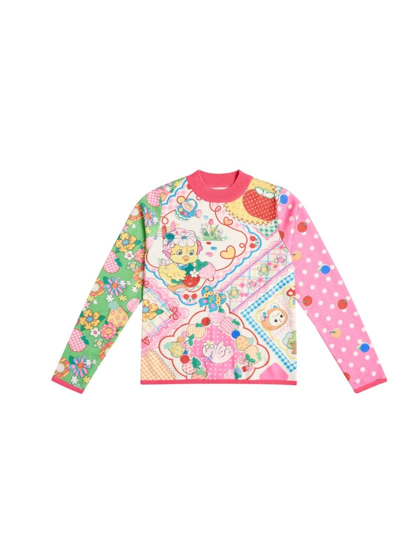 Retro Cartoon Printed Bottle-neck Sweater