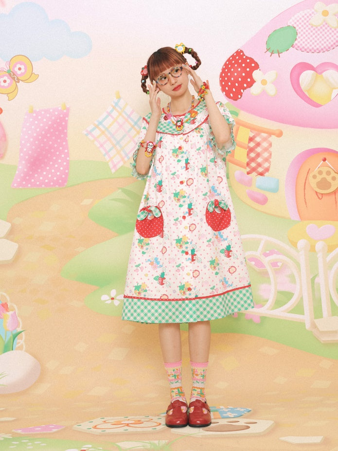 Strawberry Bear Print Loose One-piece