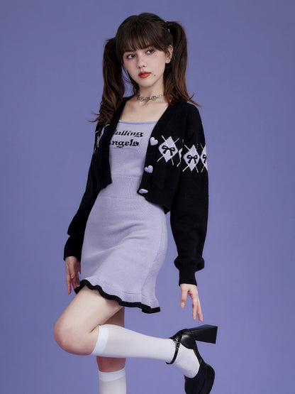 Knitted Sleeveless Logo One-piece ＆ Short Cardigan