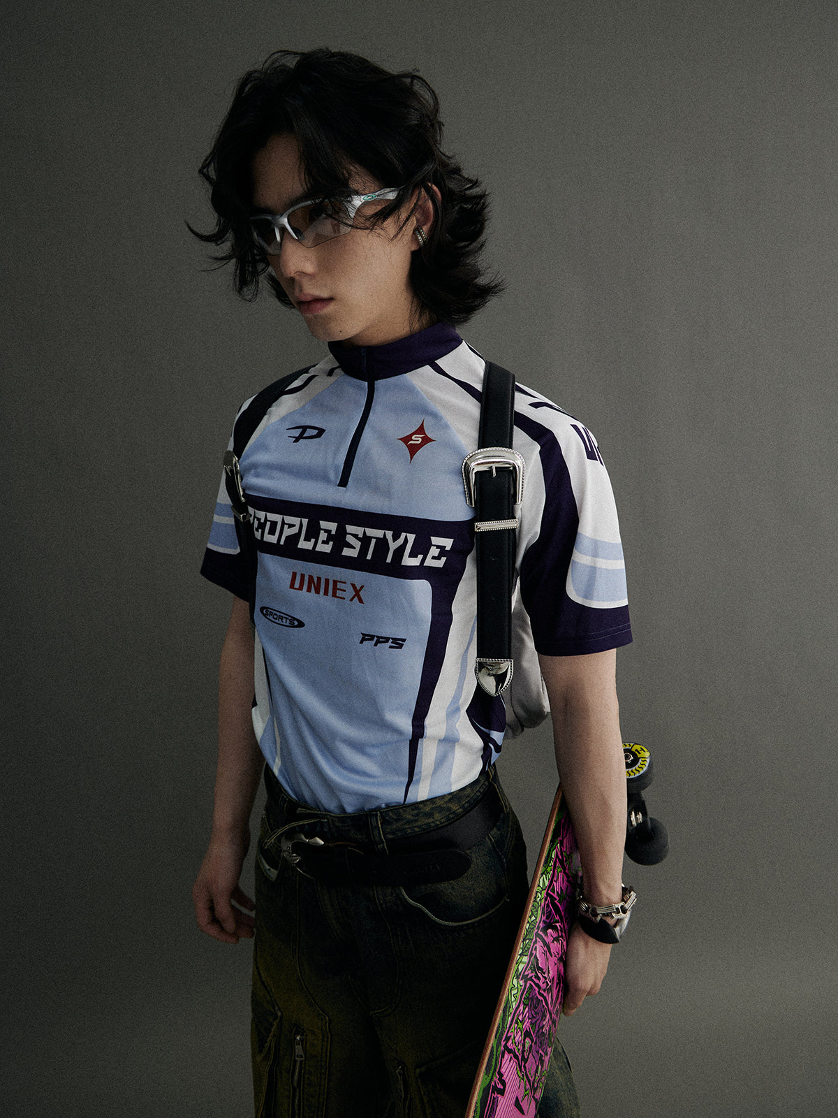 Cycling Style Element Contrast Color T-shirt