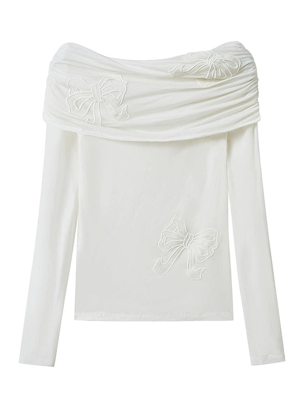 Bow Hollow Patch Embroidered Off-shoulder Top