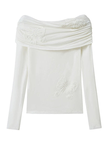 Bow Patch Embroidered Off-shoulder Top