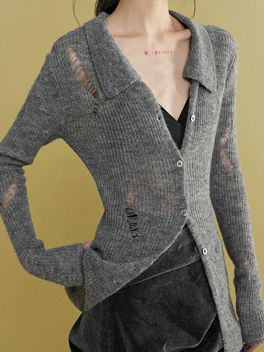 Mohair Ripped Shirt Style Cardigan