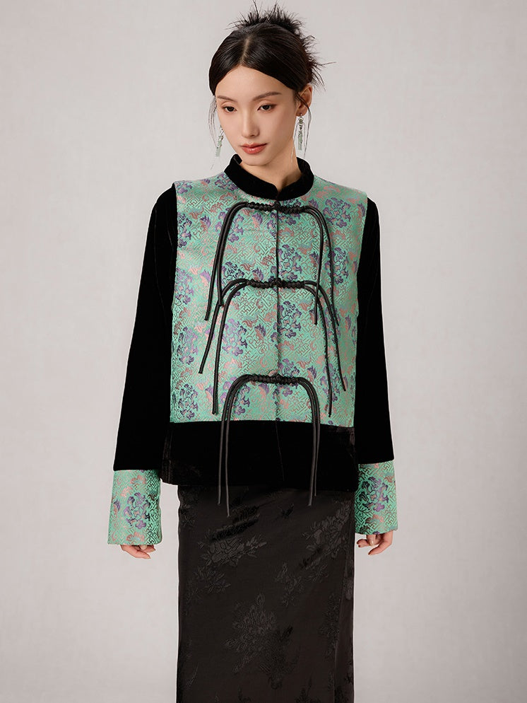 Chinese Style Splicing Design Jacquard Vest