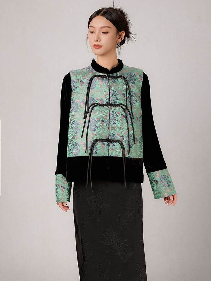 Chinese Style Splicing Design Jacquard Vest