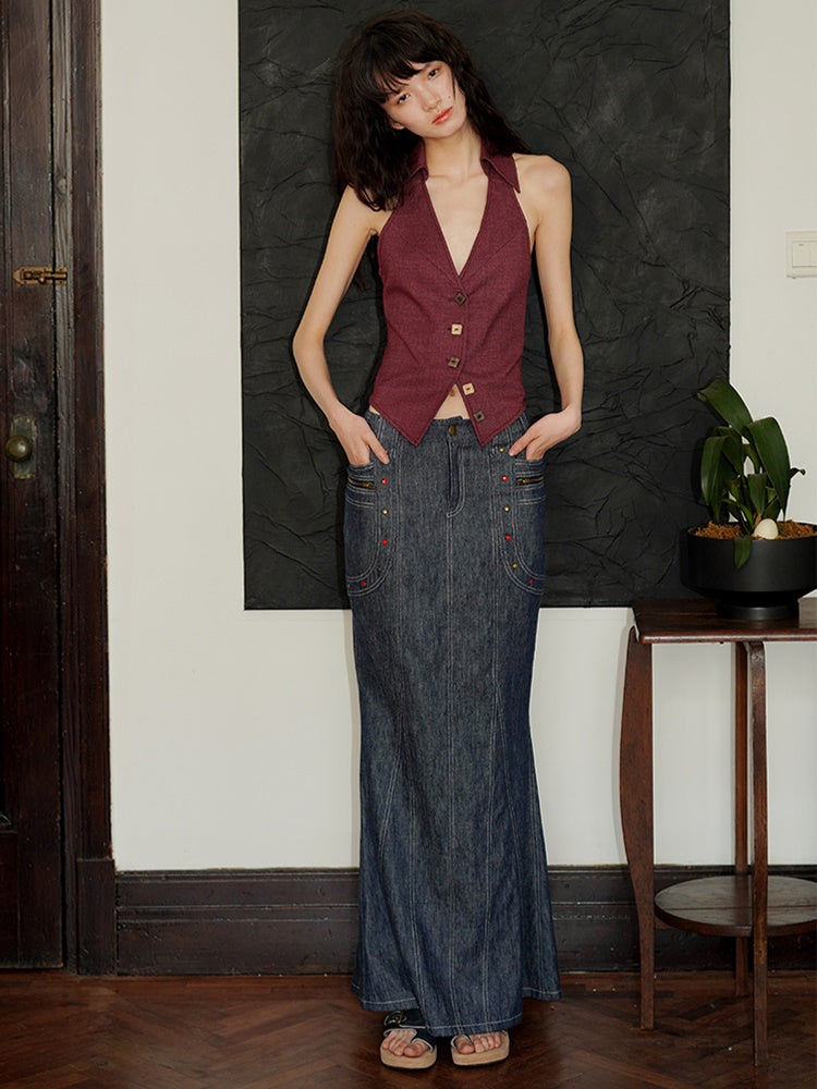 Imitation Denim Mermaid Long Skirt