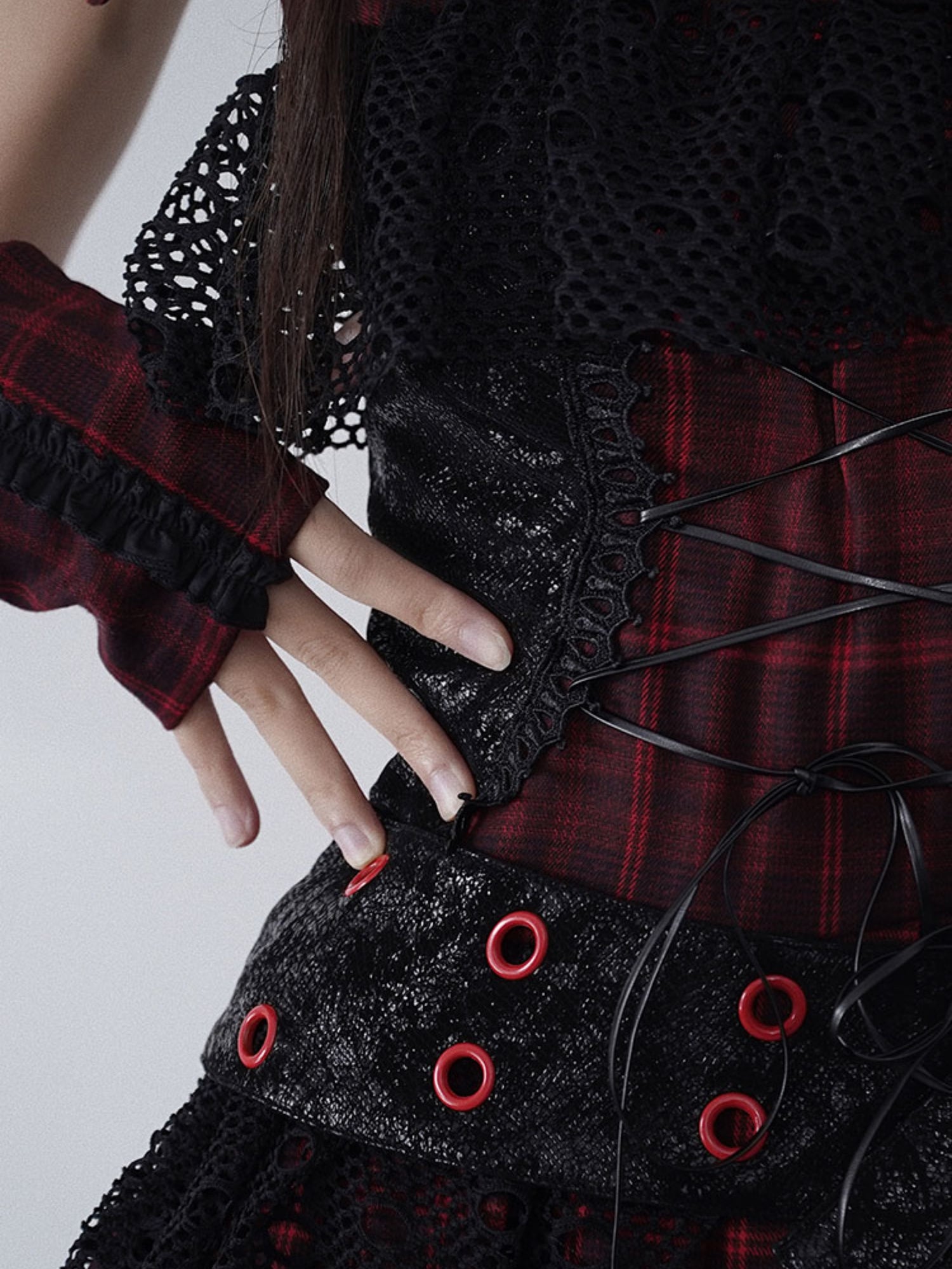 Niche Rock Suspender Plaid Dress