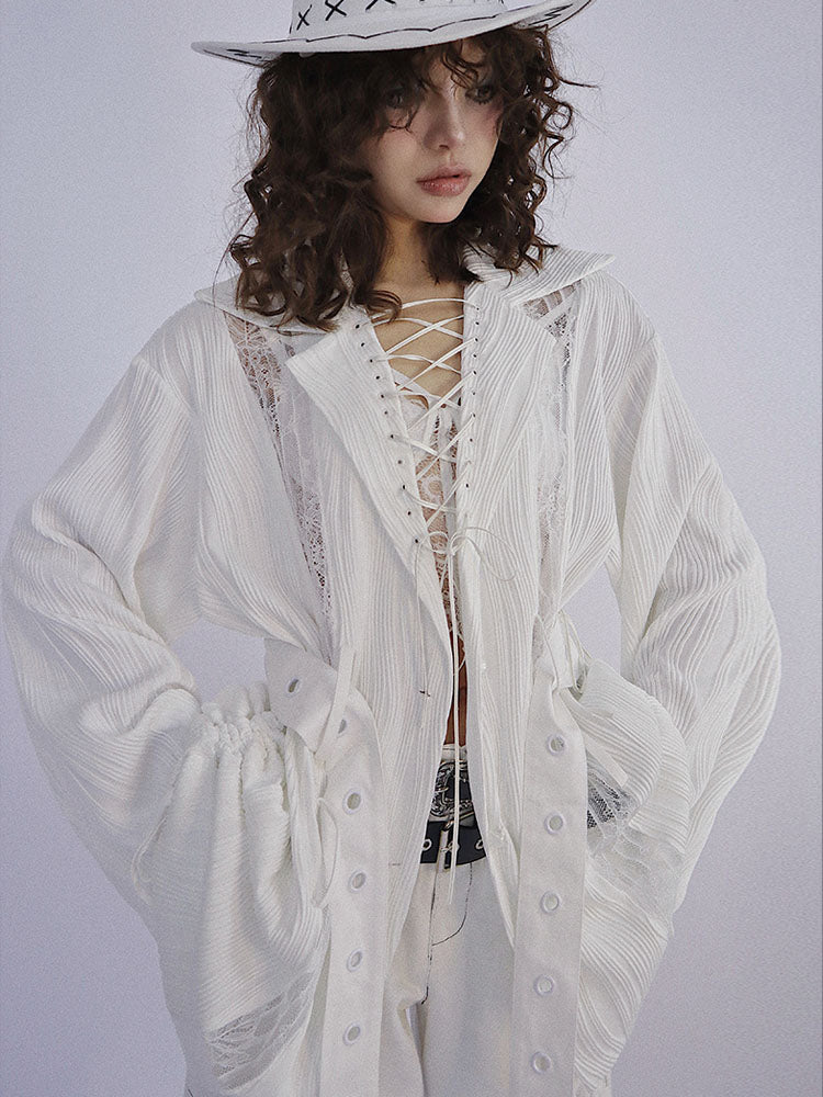 Lace-UP OVERSIZE LOOSE LACE SHIRT